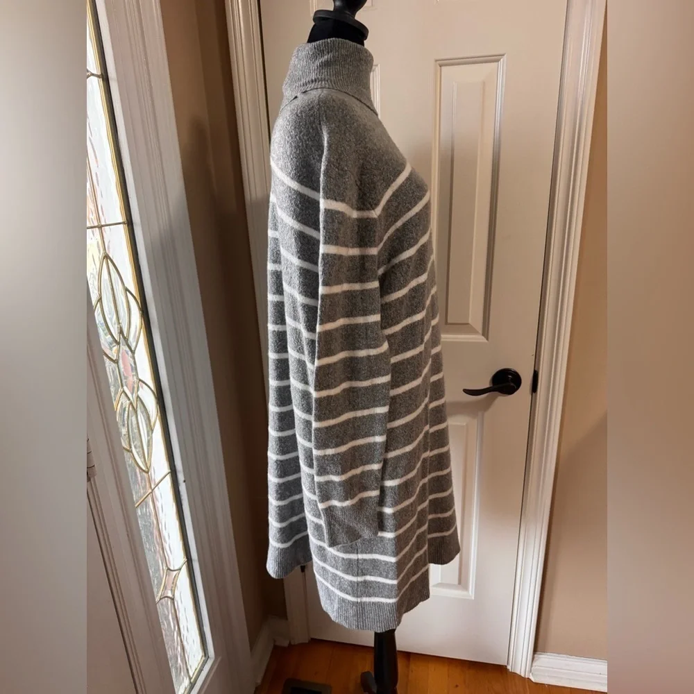 J. Crew Heather Gray and White Striped Knit Turtleneck Sweater Dress size Large